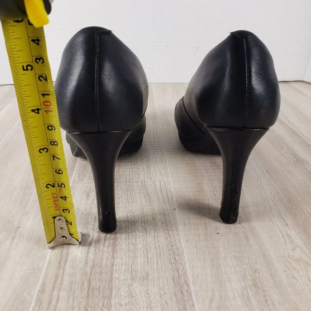 CLARKS AMBYR JOY BLACK LEATHER SLIP ONS DRESS SHOES HEELS PUMPS WOMENS SZ 7.5